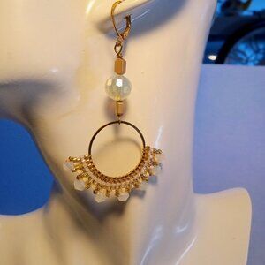 Gold Earrings with Milk Glass Crystals